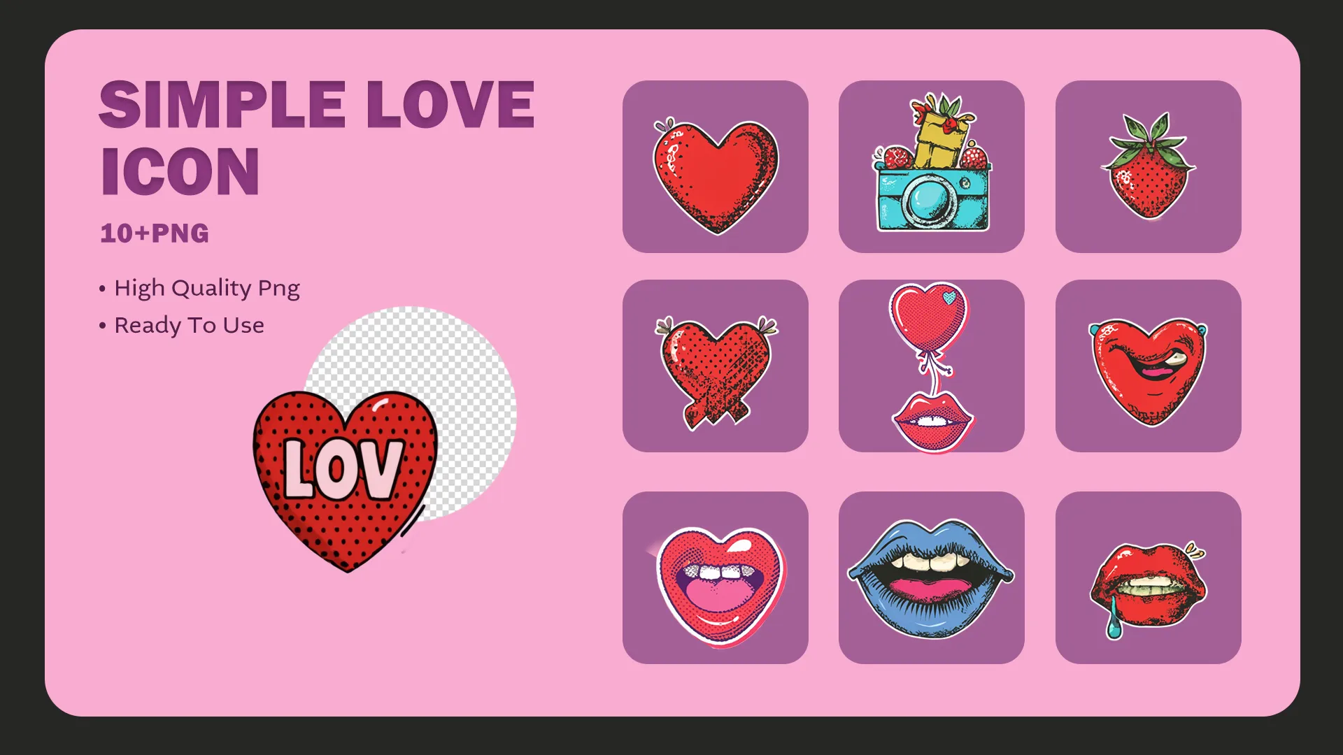 Charming 3D Simple Love Icon Set